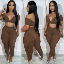 Sexy One Shoulder Deep V Neck Pleated Pants Set NY-10696