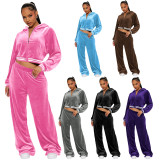 Fashion Rib Splicing Hoodies Two Piece Pants Set YD-8798
