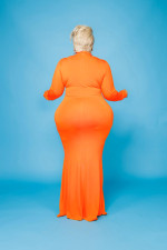 Plus Size Solid Color Long Sleeve Maxi Dress HNIF-OPP056