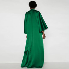 High Neck Loose Robe Satin Maxi Dress MUE-8039