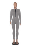 Long Sleeve Zipper Solid Tight Jumpsuit HNIF-3112