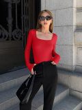 Rib Long Sleeve Square Neck Bodysuit GOFY-856