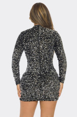 Sequin See-through Mesh Splicing Mini Dress NY-3103