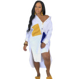 Color Block Long Shirt Dress HNIF-Z011