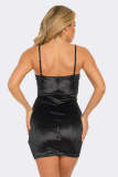 Drilling Velvet Splicing Mesh Sling Mini Dress NY-3128
