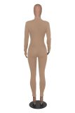 Long Sleeve Zipper Solid Tight Jumpsuit HNIF-3112