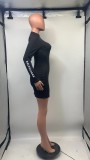 Casual Letter Print Long Sleeve Mini Dress GDNY-1073