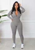 Long Sleeve Zipper Solid Tight Jumpsuit HNIF-3112