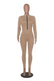 Long Sleeve Zipper Solid Tight Jumpsuit HNIF-3112