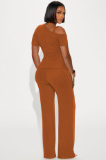 Off Shoulder Short Sleeve Pleated Drawstring Top Pants Set ME-8489