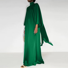 High Neck Loose Robe Satin Maxi Dress MUE-8039