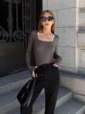 Rib Long Sleeve Square Neck Bodysuit GOFY-856
