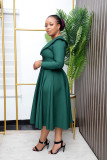Solid Color V-Neck Big Swing Midi Dress BGN-337
