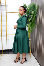 Solid Color V-Neck Big Swing Midi Dress BGN-337