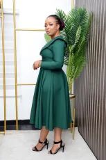 Solid Color V-Neck Big Swing Midi Dress BGN-337
