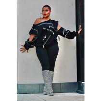 Multi Zipper Long Sleeve Sweatshirt QYXZ-9166