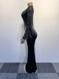 Hot Drill V Neck Long Sleeve Maxi Dress NY-3108