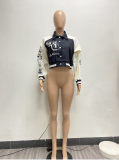 Printed Patchwork Ribbed Baseball Jacket NYF-8136