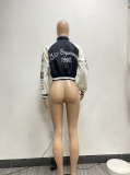 Printed Patchwork Ribbed Baseball Jacket NYF-8136