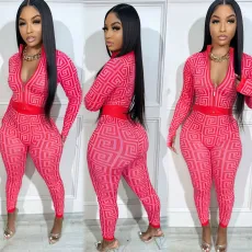 Fashion Print Long Sleeve Zipper Two Piece Pant Set NY-10702