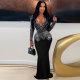 Hot Drill V Neck Long Sleeve Maxi Dress NY-3108