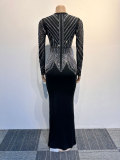 Hot Drill V Neck Long Sleeve Maxi Dress NY-3108