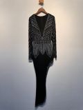 Sexy Hot Drill V Neck Split Maxi Dress NY-3109