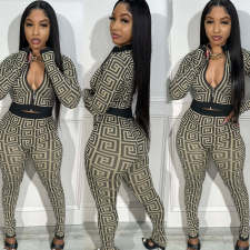 Fashion Print Long Sleeve Zipper Two Piece Pant Set NY-10702