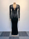 Hot Drill V Neck Long Sleeve Maxi Dress NY-3108