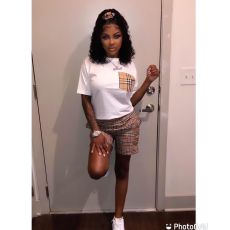 Plus Size Fashion Printed Short Sleeve Shorts Two Piece Set LSL-0005