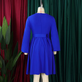 Long Sleeve O Neck Big Swing Midi Dress (With Waist Belt) GATE-D418