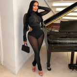 Mesh Splicing Hot Drill Tight Jumpsuit DLSF-K23Q38138