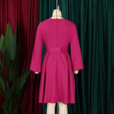 Long Sleeve O Neck Big Swing Midi Dress (With Waist Belt) GATE-D418