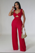 Sleeveless Tie Up Solid Color Jumpsuit XHXF-8669
