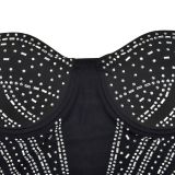 Solid Color Sexy Mesh Hot Drill Sling Midi Dress BY-6821