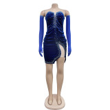 Solid Color Velvet Sexy Pleated Mini Dress BY-6803