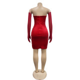 Solid Color Velvet Sexy Pleated Mini Dress BY-6803