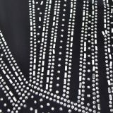 Solid Color Sexy Mesh Hot Drill Sling Midi Dress BY-6821