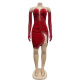 Solid Color Velvet Sexy Pleated Mini Dress BY-6803