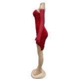 Solid Color Velvet Sexy Pleated Mini Dress BY-6803