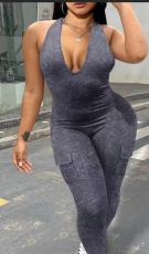 Sexy Backless Halter V-neck Sports Jumpsuit GYZY-8858