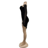 Solid Color Velvet Sexy Pleated Mini Dress BY-6803