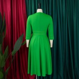 3/4 Sleeve Stand Neck Big Swing Midi Dress GMLF-D3222