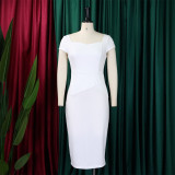 Short Sleeve Solid Color Midi Dress GMLF-D3195