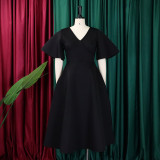 Flared Sleeves V-neck Big Swing Midi Dress GMLF-D3191