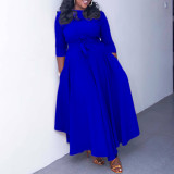 Plus Size Fashion Tie Up Big Swing Solid Maxi Dress GMLF-D3171