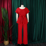 Solid Tie Up Tops And Wide Leg Pants 2 Piece Set GMLF-D3206