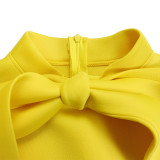 Tie Lantern Sleeve Bowknot Big Swing Midi Dress GMLF-B1-D427