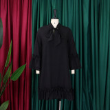 Loose Casual Ruffle Sleeve Tie Solid Midi Dress GMLF-D3248