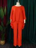 Solid Color Irregular Tops And Wide Leg Pant 2 Piece Set GMLF-D3260